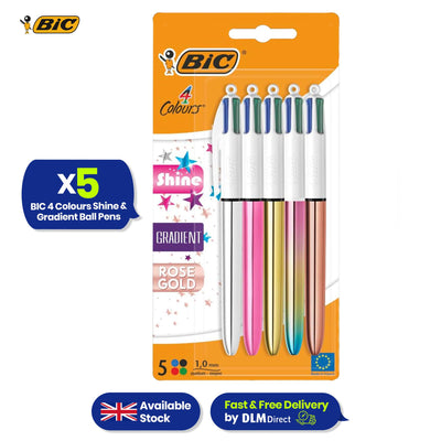BIC 4 Colours Shine and Gradient Ball Pens Pack of 5 with 1.0mm Tip