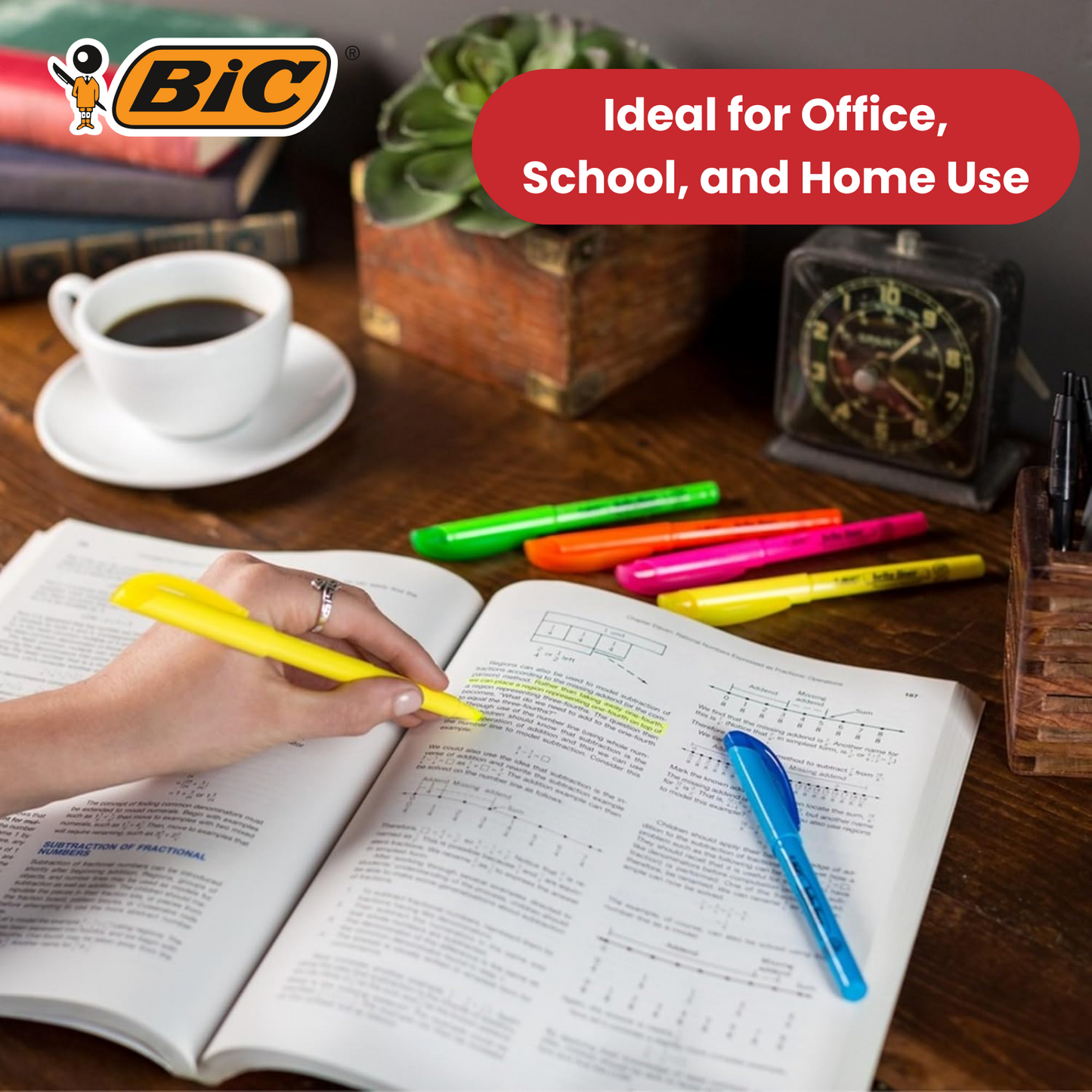 Bic brite liner Grip (1.6 to 3.3 mm) Chisel Tip Highlighter Pen Assorted (1 x Pack of 5 Highlighter Pens) - 1 to 5 Packs