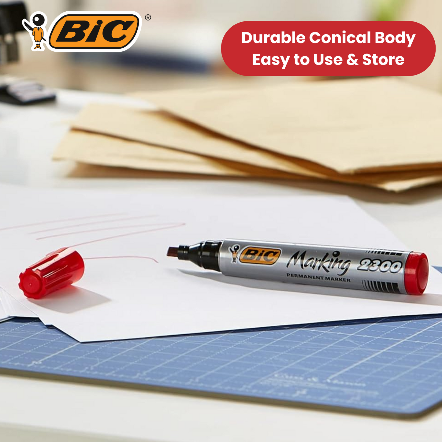 BIC Marking 2300 ECOlutions Permanent Chisel Tip Markers Red - Box of 12