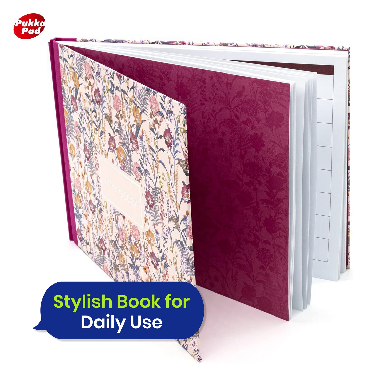 Pukka Pad A4 Visitor Log Book Cream 96 Pages Floral Hardcover Sign In Book for Office or School