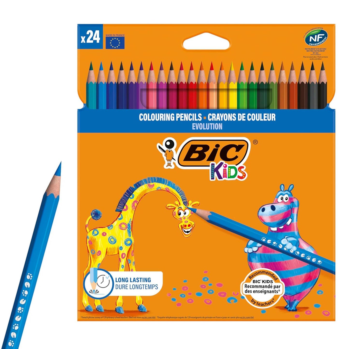BIC Kids Evolution Coloured Pencils 24 Pack Safe Splinter Free Barrel