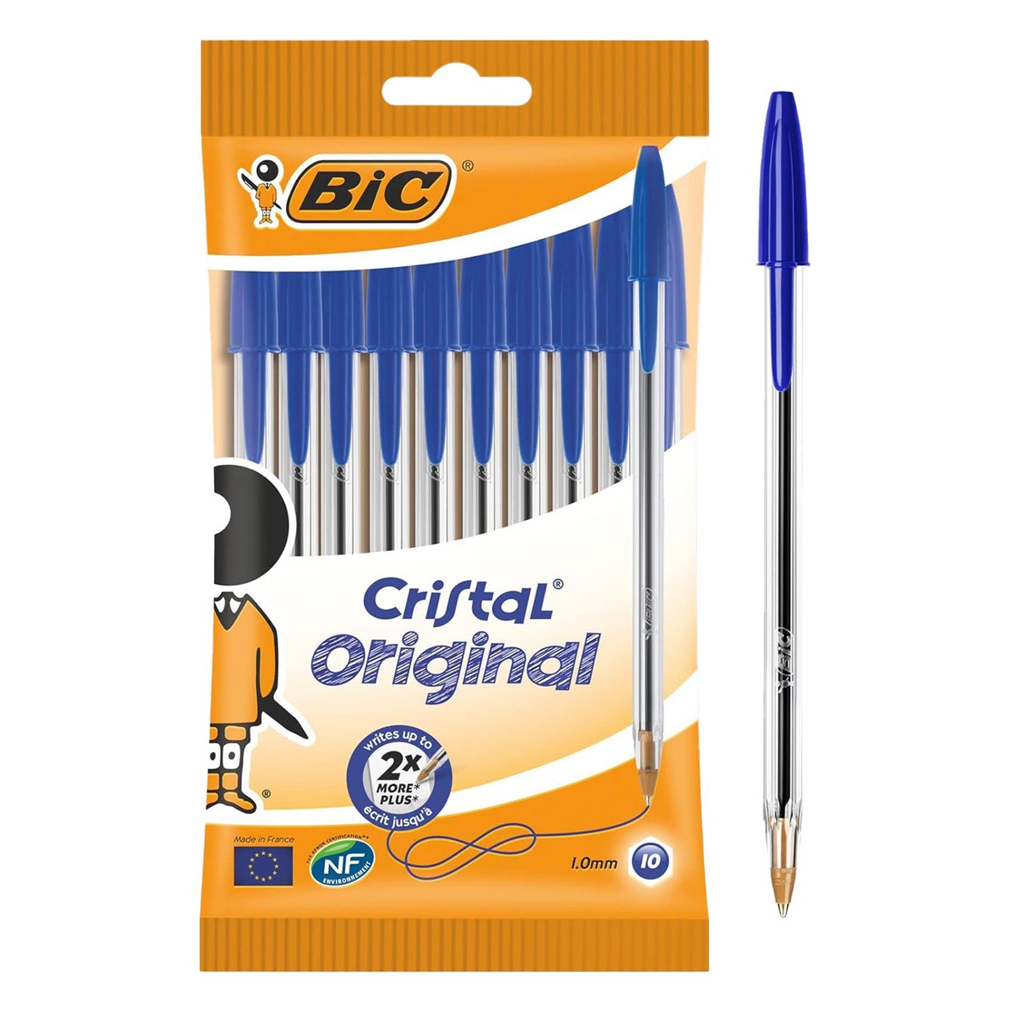 BIC Cristal Original Ballpoint Pens with Blue Ink and 1.0mm Medium Tip for Daily Writing Pack of 10