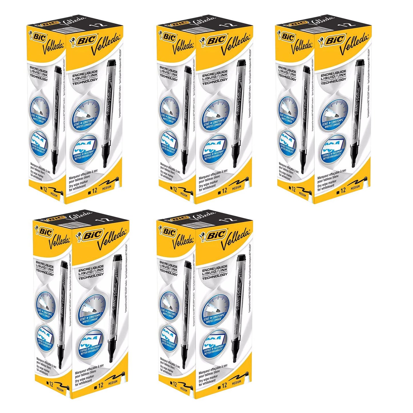 BIC Velleda Liquid Ink Dry Wipe Pocket Markers Black - Pack of 12