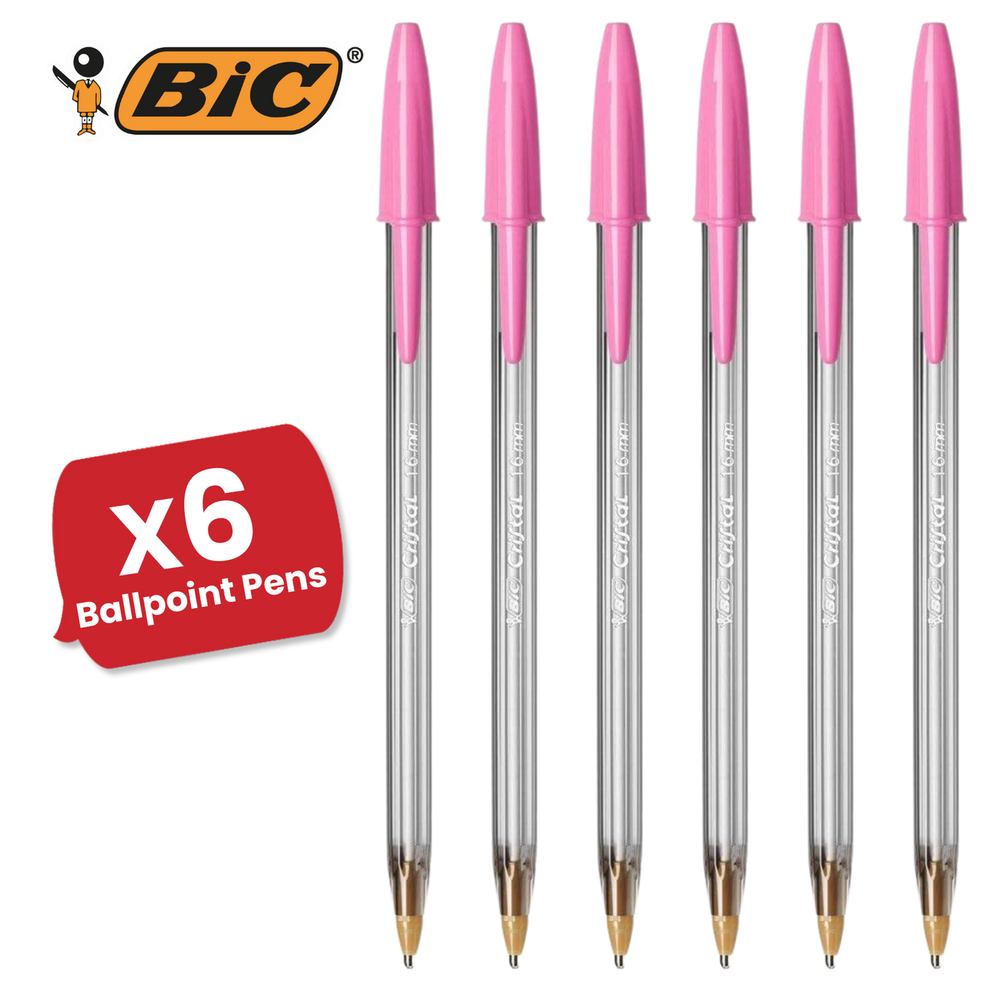 BIC Cristal Ballpoint 1.6mm Medium Point Pen Smooth Writing & Stylish Pen - Pink