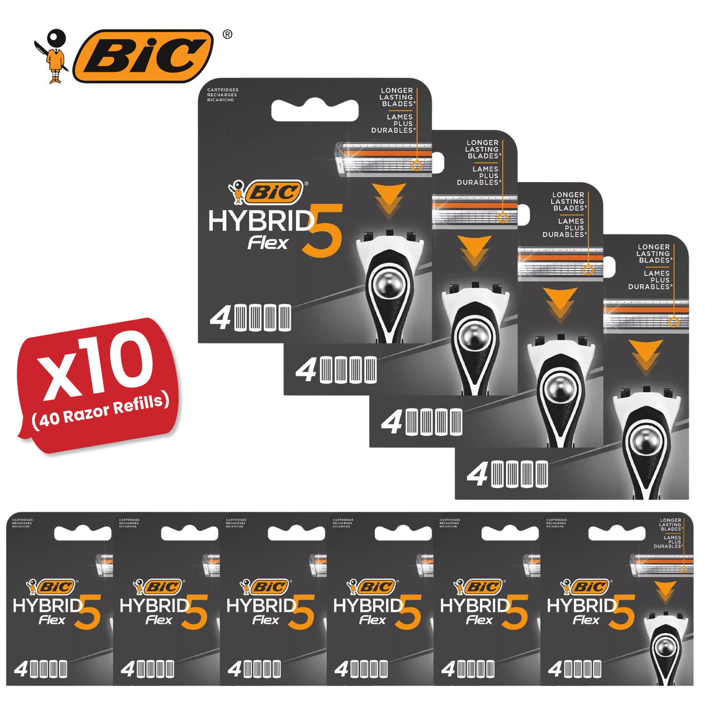 BIC Flex 5 Hybrid Men's Razor Refills  - Box of 4 Cartridges