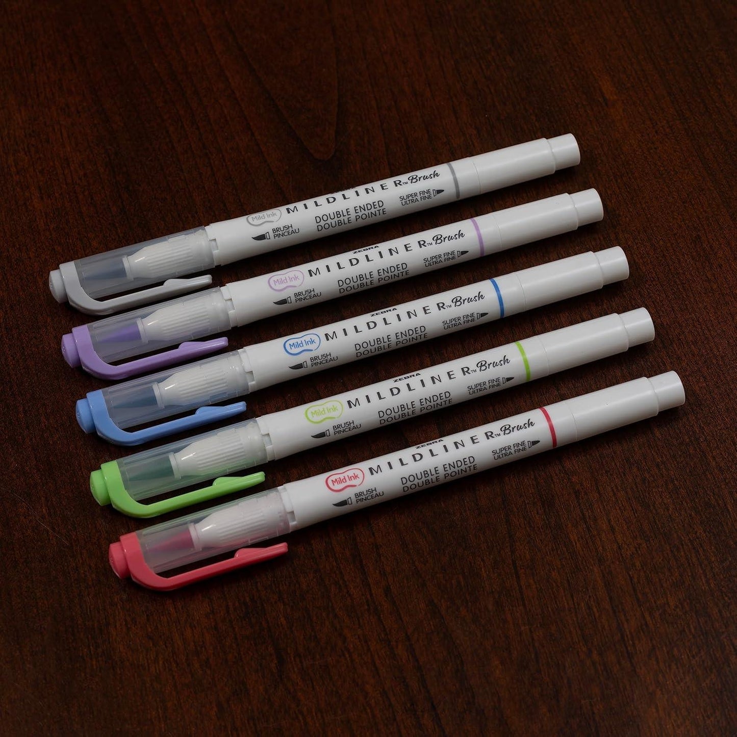 Zebra Mildliner Brush Highlighter - 5Pcs Dual Tip Pen, Assorted Colour Brush Pens for Colouring Book