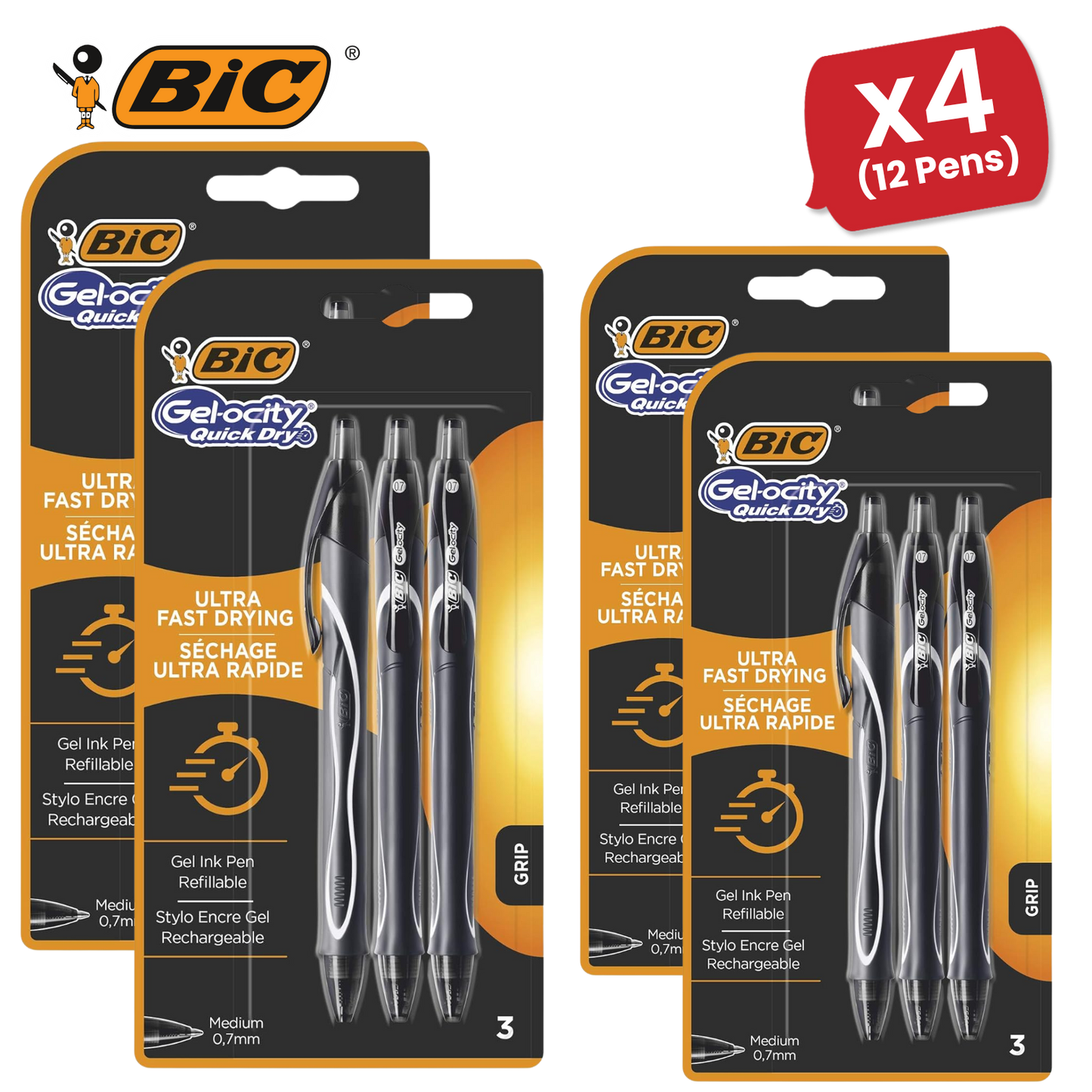BIC Gelocity Quick Dry Gel Pens Black Ink Medium Point