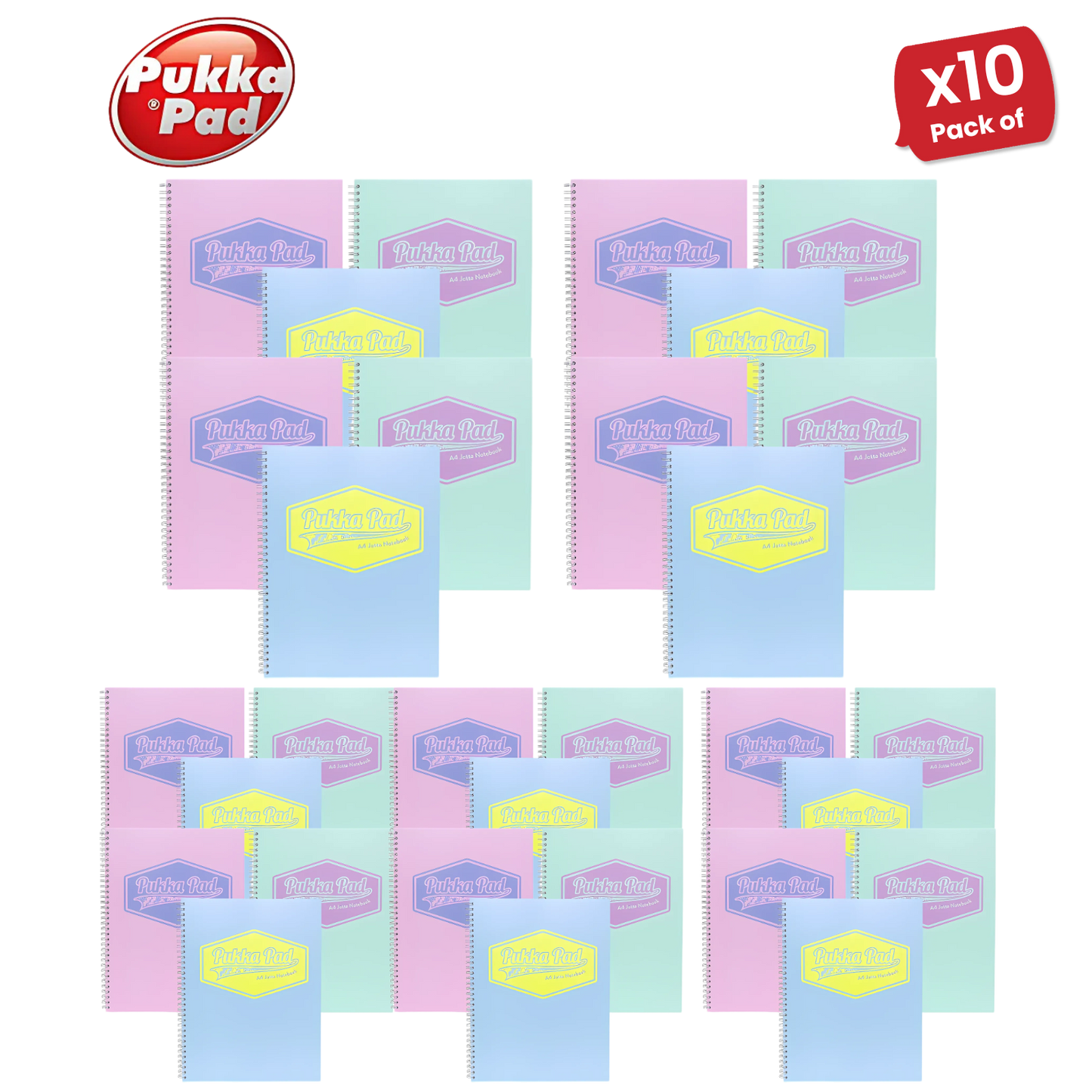 Pukka Pad Pastel Jotta Pad A4, Lined Notebook for School, Work & Notes Pack of 3