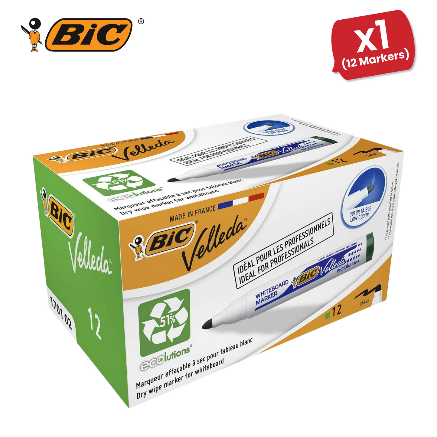 BiC Velleda 1701 Whiteboard Markers Green for Office & Classroom Use, Box of 12