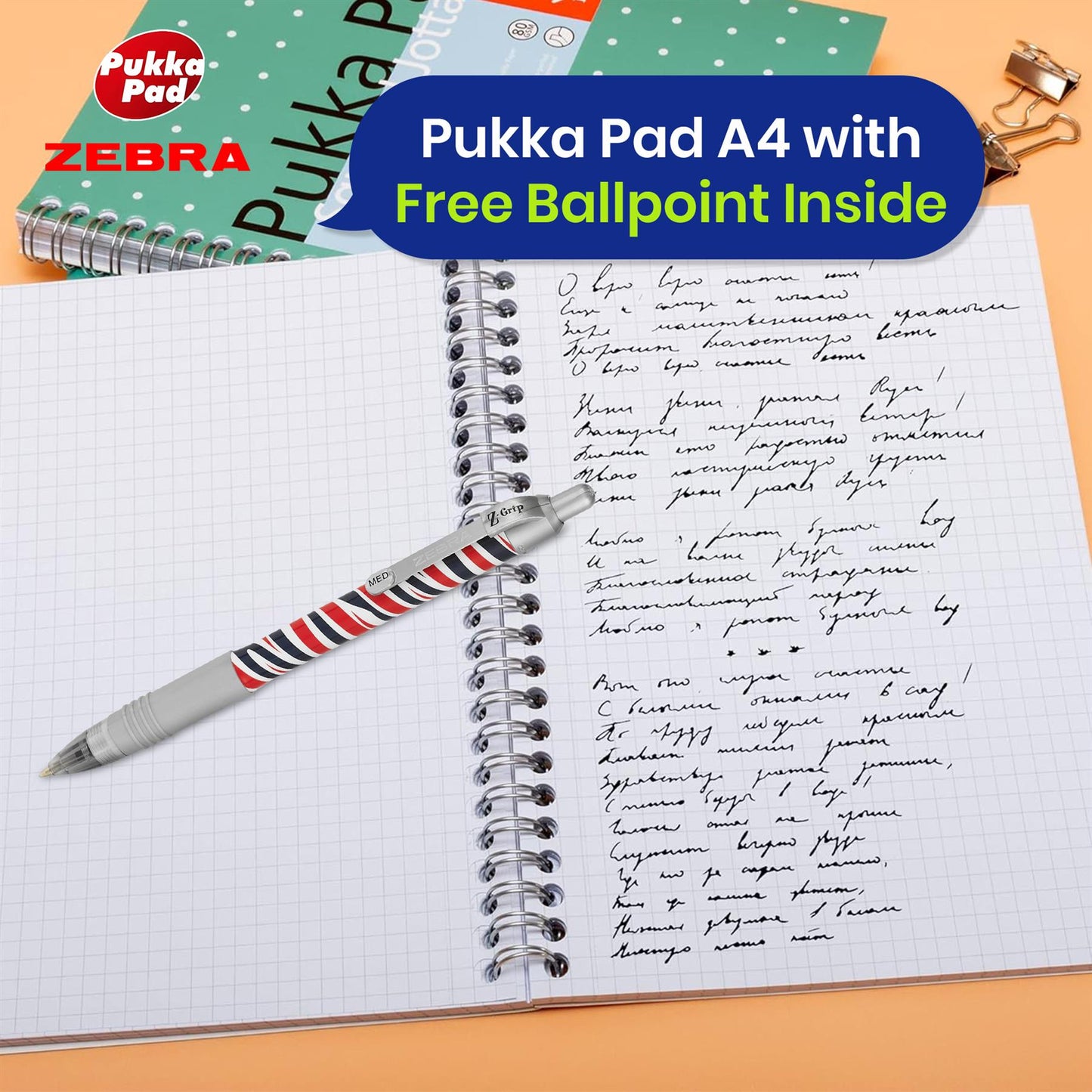 Pukka Pad A4 Metallic Squared 200 Page Notebook with Free Zebra Ballpoint