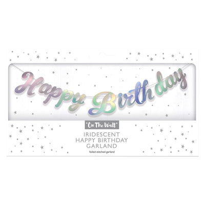 Party Banner � Happy Birthday Silver Iridescent Stitched Garland � 1.5 Metres