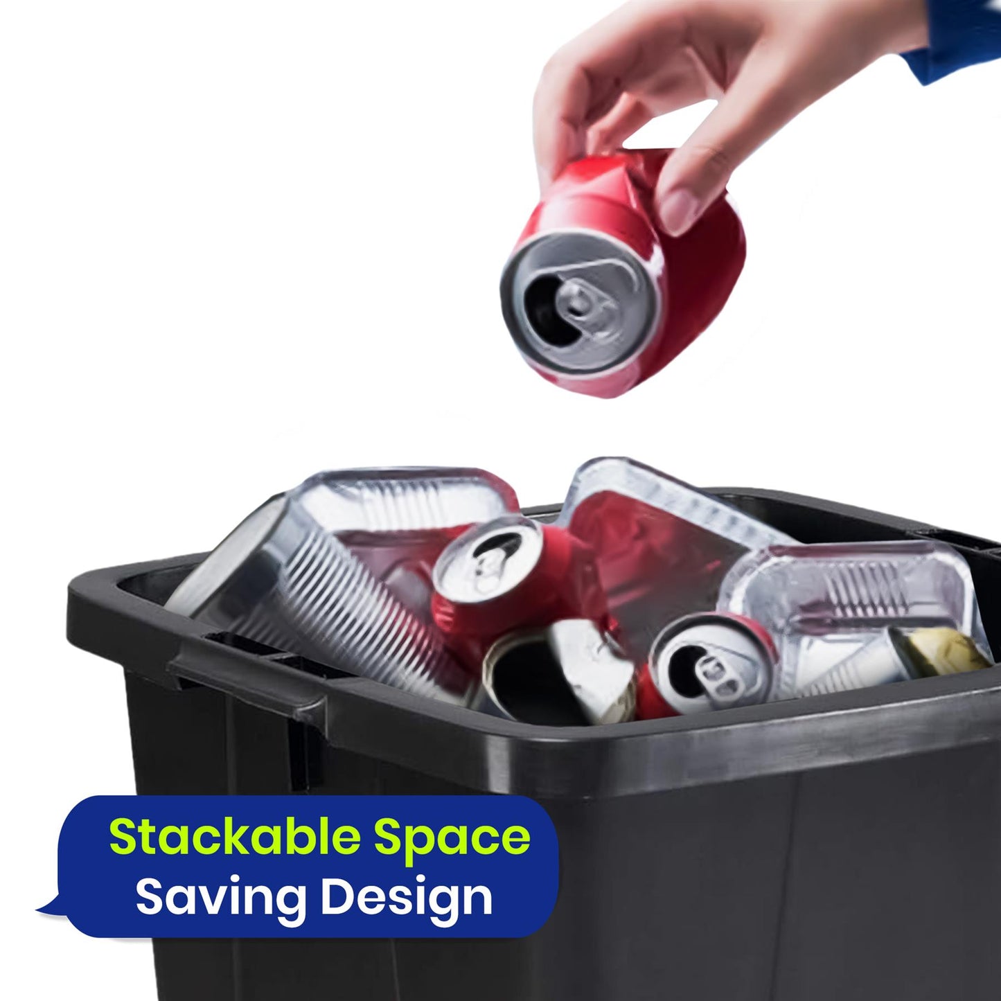 Durable Durabin Black Waste Bin 90L Stackable Plastic Bin with Sturdy Handles