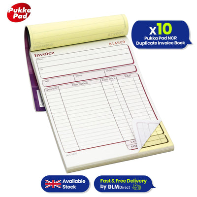 10x PUKKA PAD NCR Duplicate Invoice Book 50 Numbered Sets for Business Use