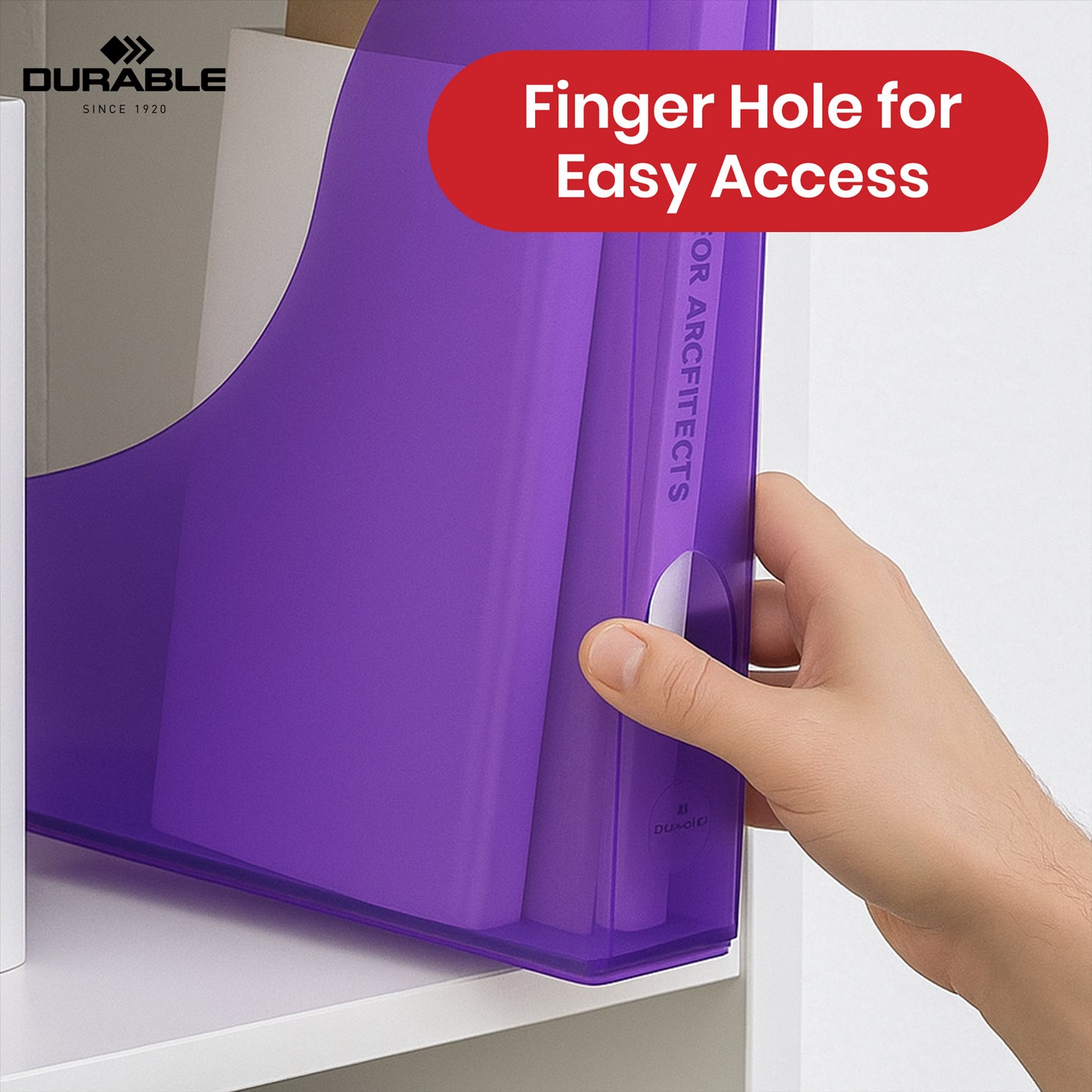 Durable Magazine Holder Purple Plastic A4 File Holder, 60 mm Capacity File Organiser for Flyer