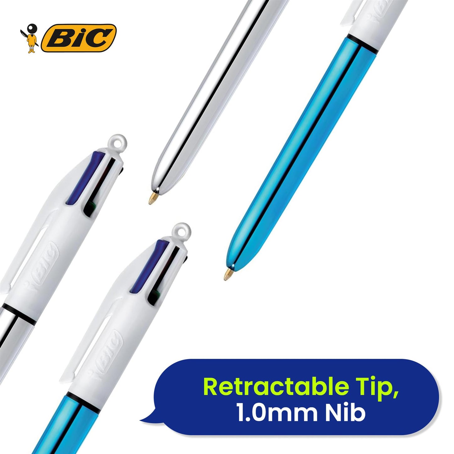 BIC 4 Colours Shine Retractable Ballpoint Pens 1.0mm Medium - Pack of 2