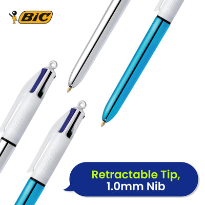 BIC 4 Colours Shine Retractable Ballpoint Pens 1.0mm Medium - Pack of 2