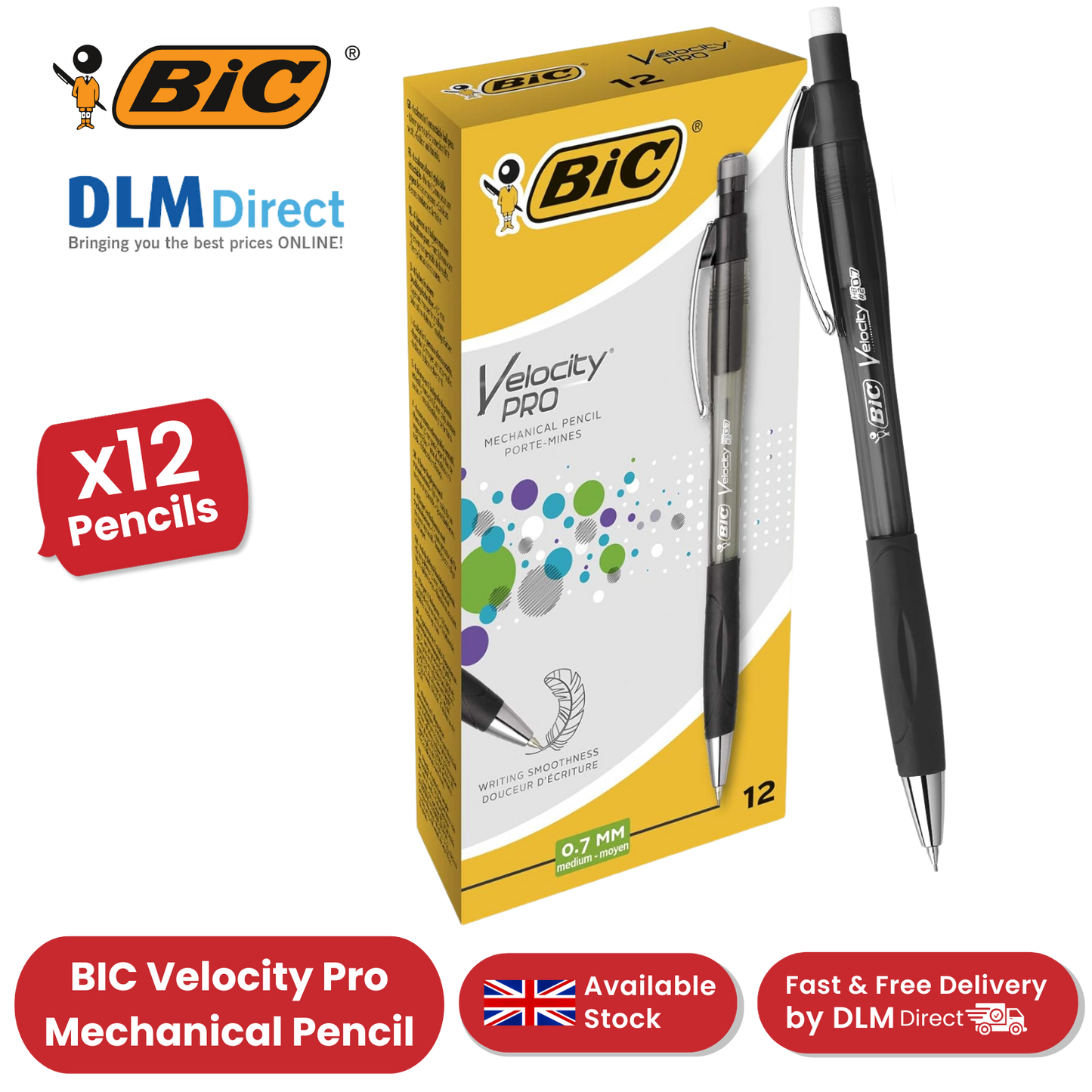 BIC VELOCITY PRO MECHNICAL PENCIL 0.7MM - PACK OF 12 - 1 to 5 Packs