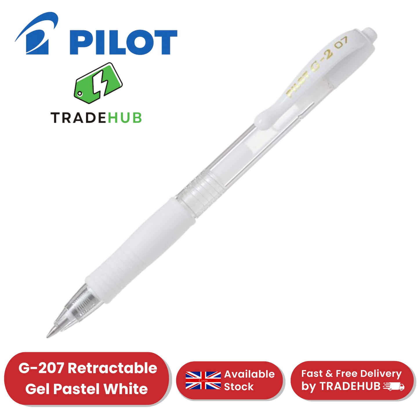 Pilot G-207 Retractable Gel 0.7mm Rollerball Pen Smooth Writing - Pastel White