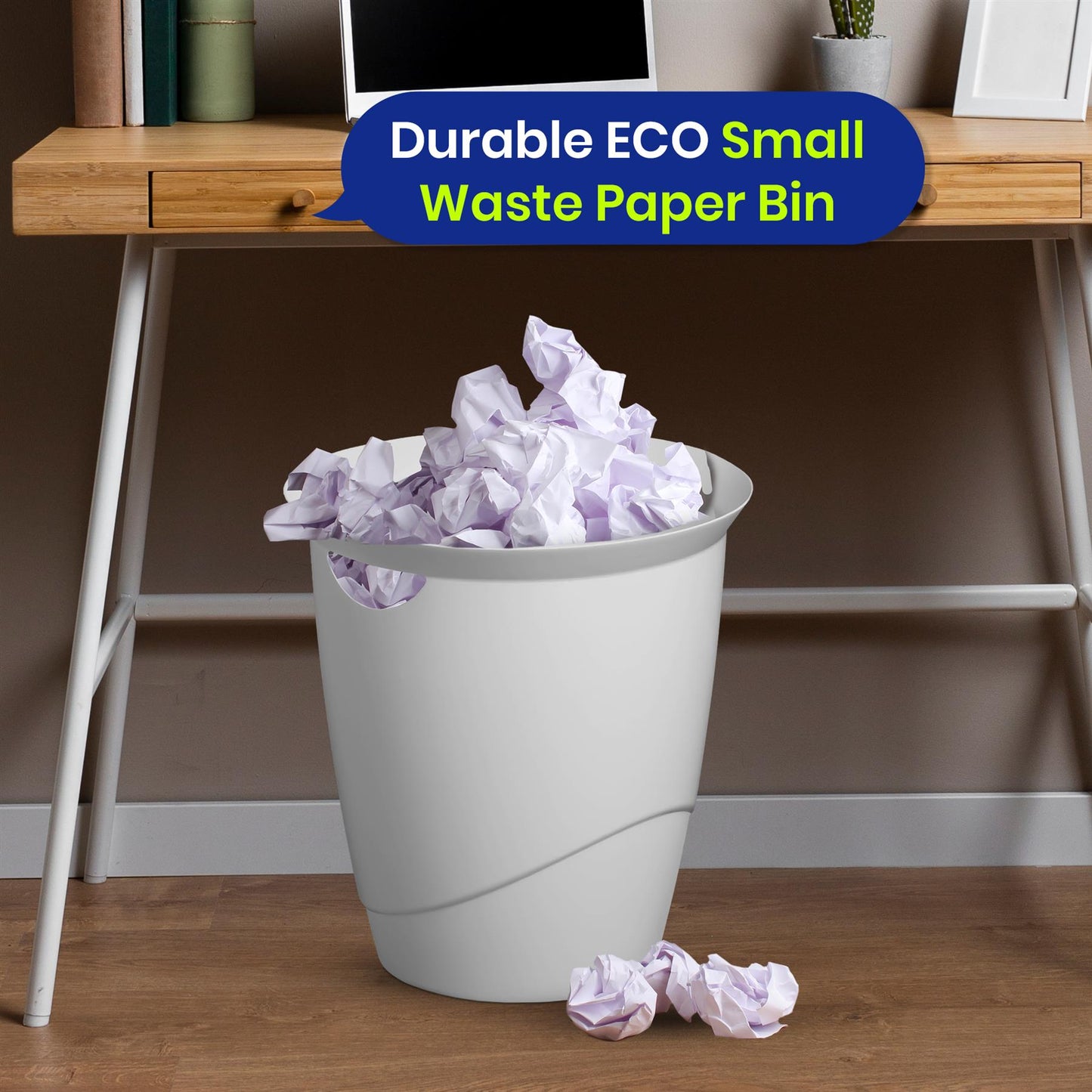 Durable Small Waste Paper Bin 16L Plastic Bin for Office Bedroom & Bathroom