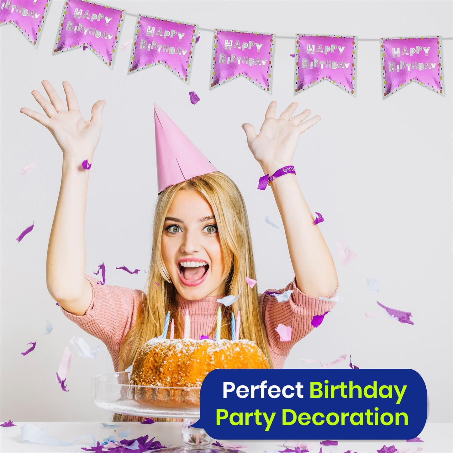 On The Wall Happy Birthday Pink Bunting - 4 Metres