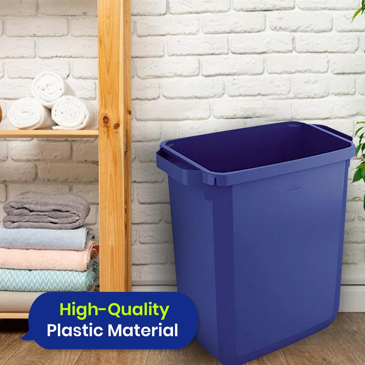 60L Durable DURABIN Blue Plastic Waste Bin with Open Top & Handles for Home & Office