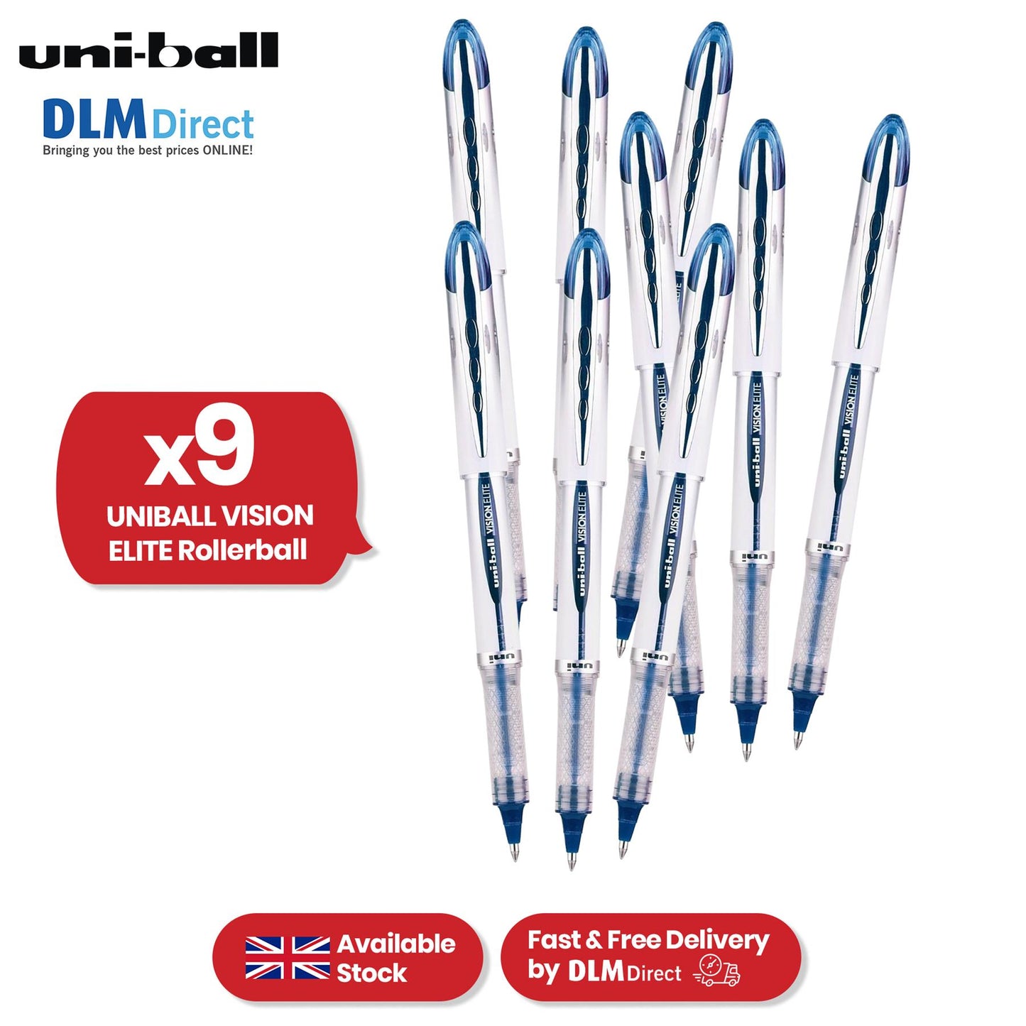 Uni-ball Vision Elite Rollerball Pens 0.8mm Tip, Black - School or Office