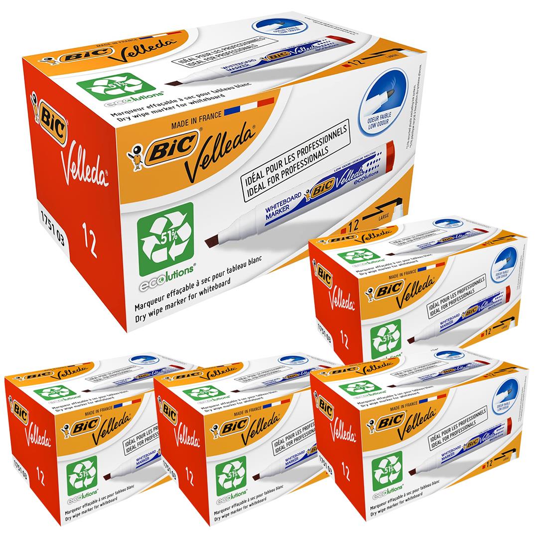 BIC Velleda 1751 ECOlutions Whiteboard Markers Red - Box of 12 - 1 to 5 Packs