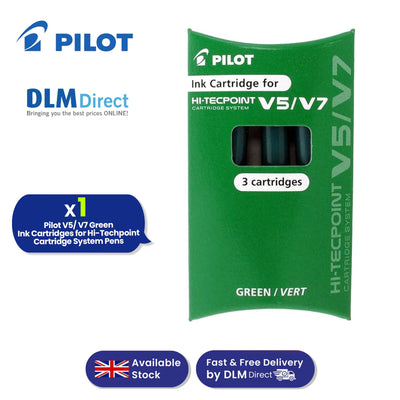 Pilot V5 V7 Ink Cartridges for Hi-Tecpoint Rollerball Pen, Green Ink, Pack of 3