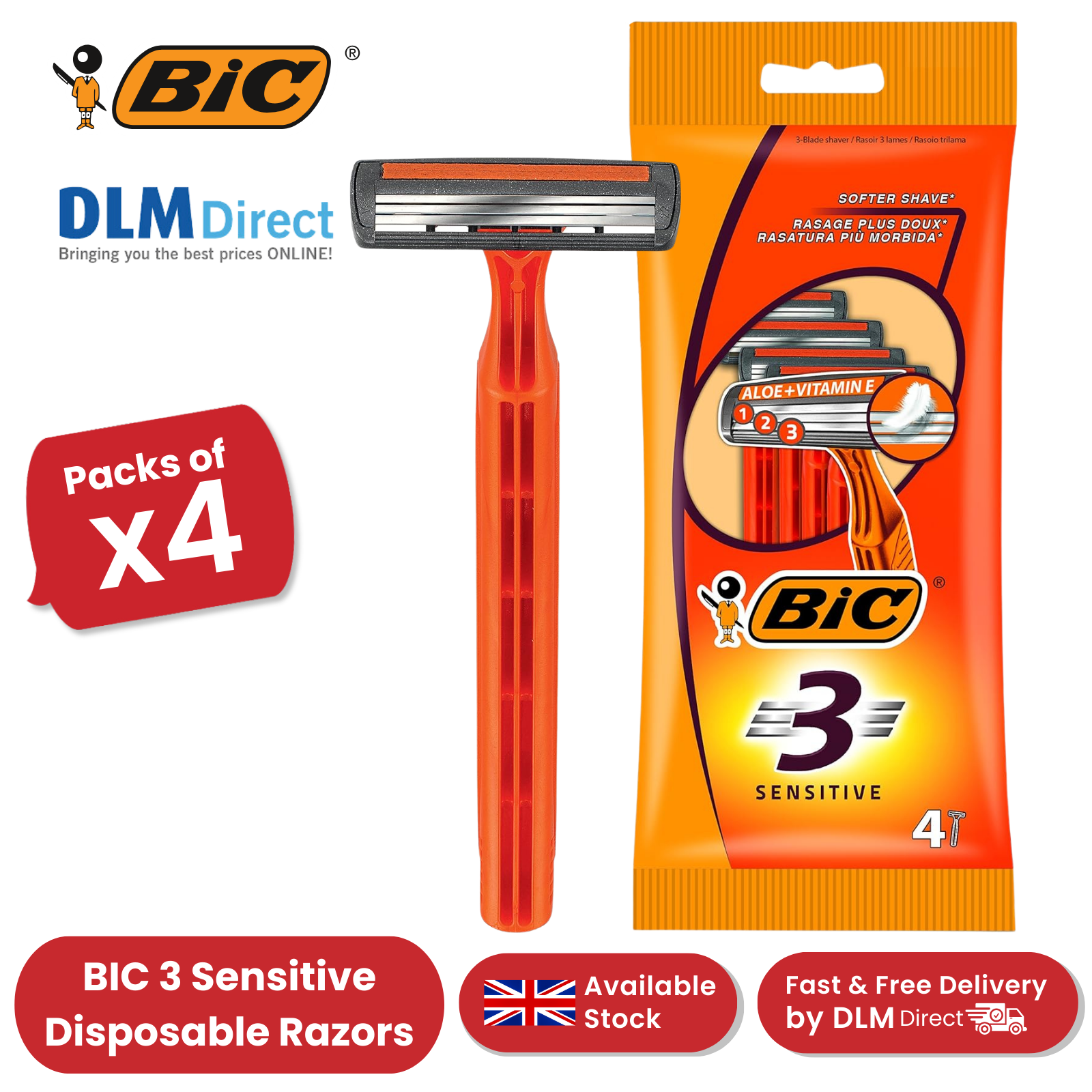 Bic 3 Bic 3 Sensitive Razors 4 - 1 Pack – DLM Direct