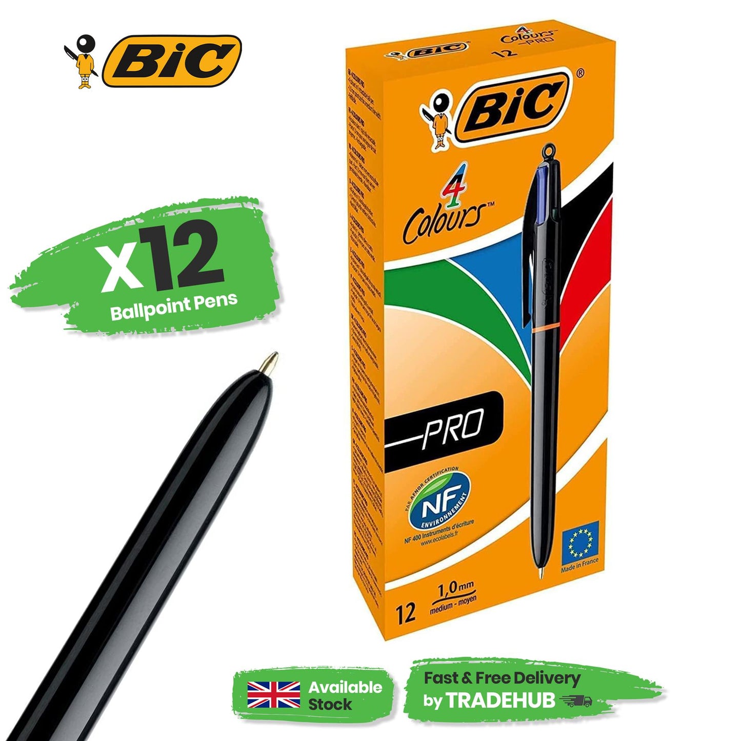 Bic 4 Colours Pro Ballpoint Pen 1.0mm - Pack of 12