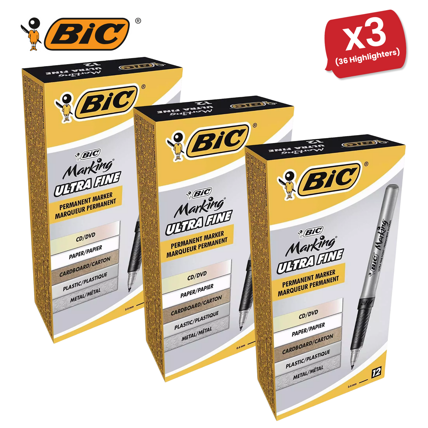 BIC Marking Permanent Markers Ultra Fine Tip Black - Pack of 12 - 1 to 5 Packs
