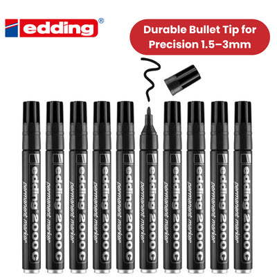 Edding 2000 C Permanent Marker Bullet Tip 1.5-3 mm Line (Black) - 1 x Pack of 10 Permanent Markers