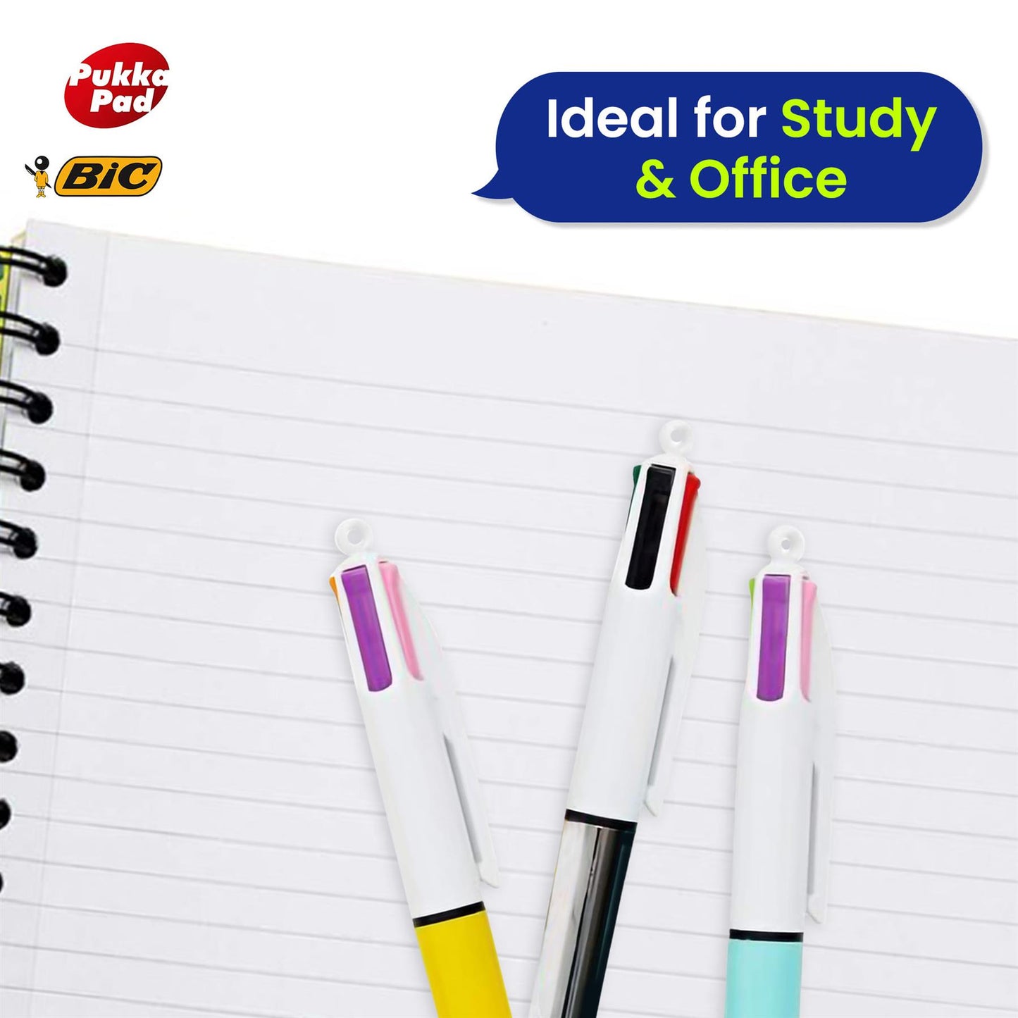 Pukka A5 Project Book With Dividers 1x Pad On Your Colour Choice & Bic 4 Colour Ballpoint Pens 2x