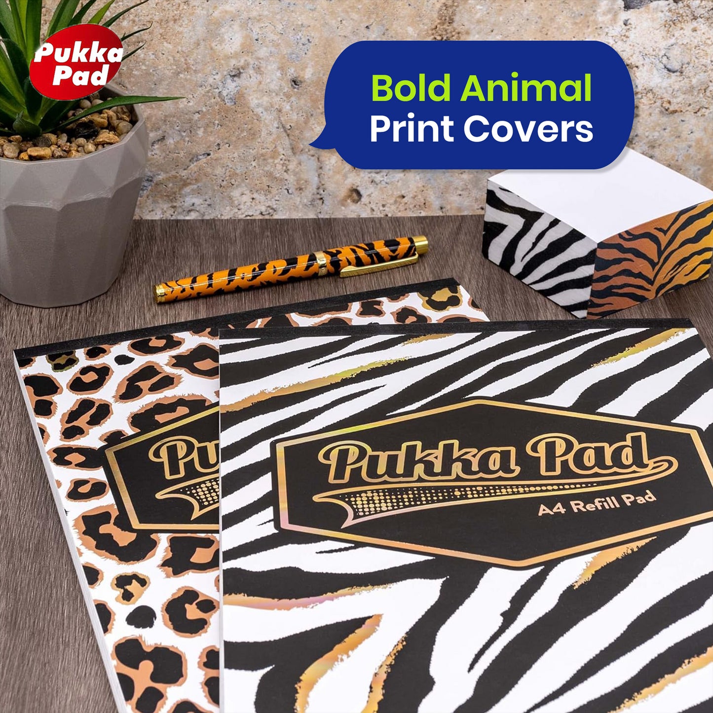 Pukka Pad A4 Refill Notepad –2 Pack Zebra & Leopard Print Writing Pad For Work Projects
