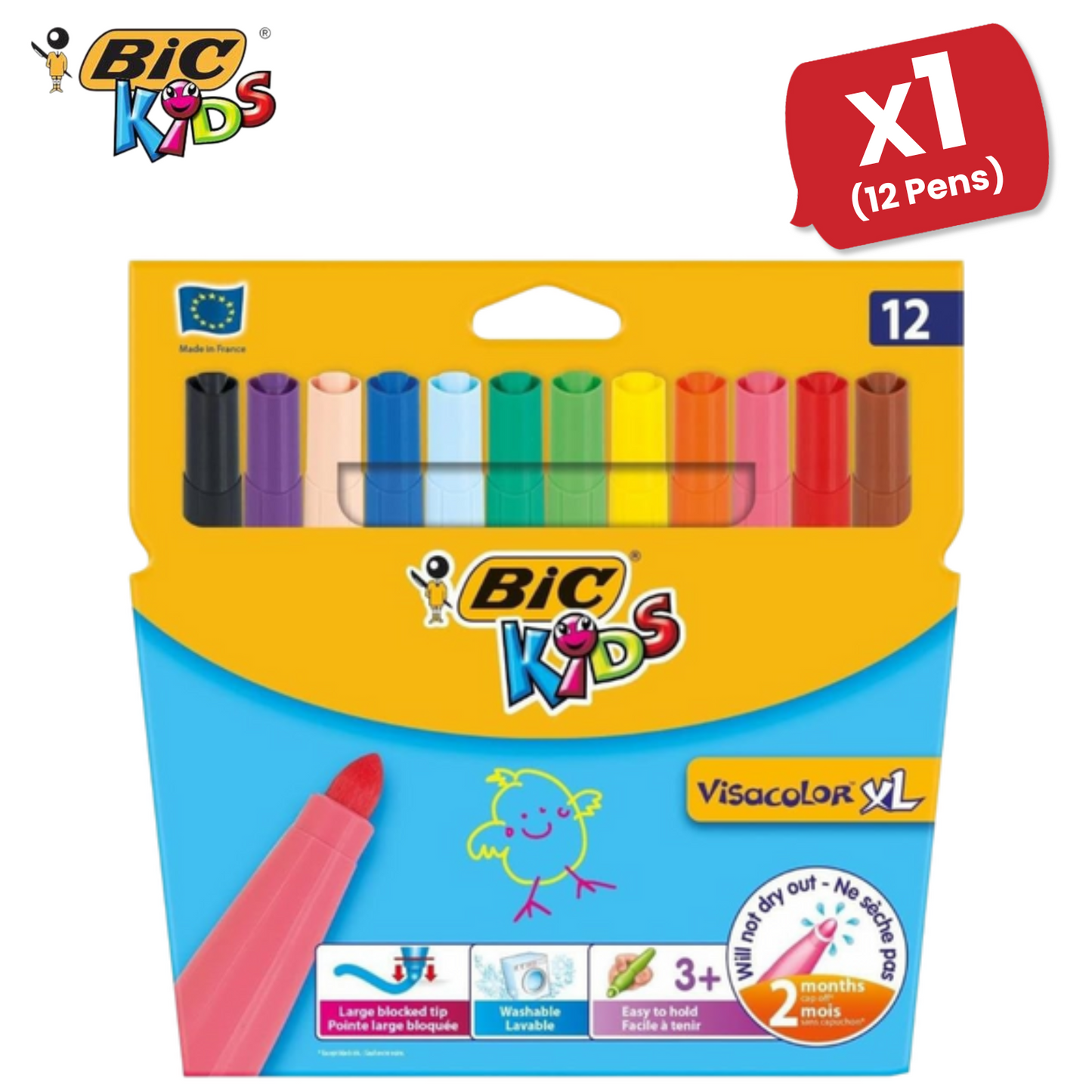 BIC Kids Visacolor XL ECOlutions Colouring Pens Assorted - Pack of 12 - 1 to 5 Packs