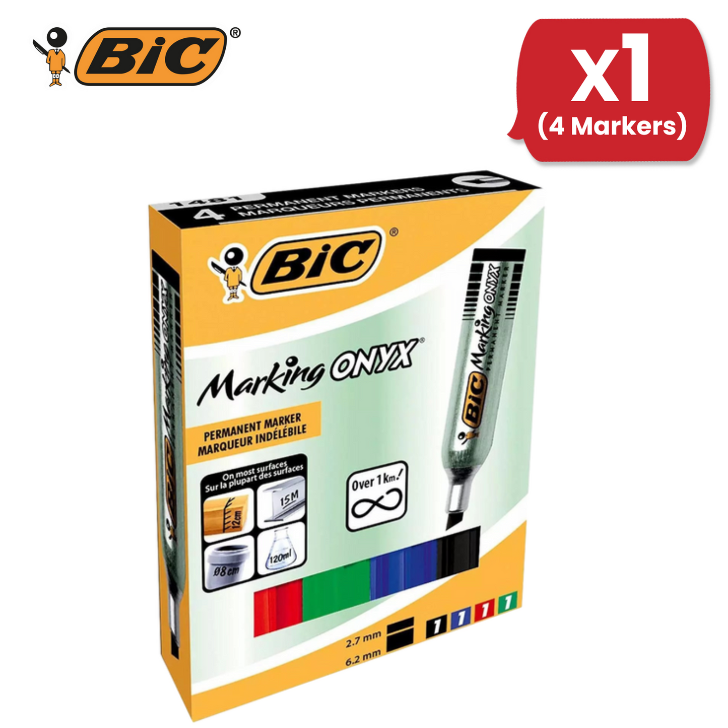 BIC ONYX 1482 Mini Permanent Marker Bullet Tip Assorted Pack of 4 - 1 to 5 Packs
