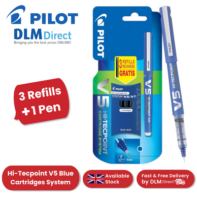 V5 Cartridge System Liquid Ink Fine Line Single Blister + 3 Refills - Blue