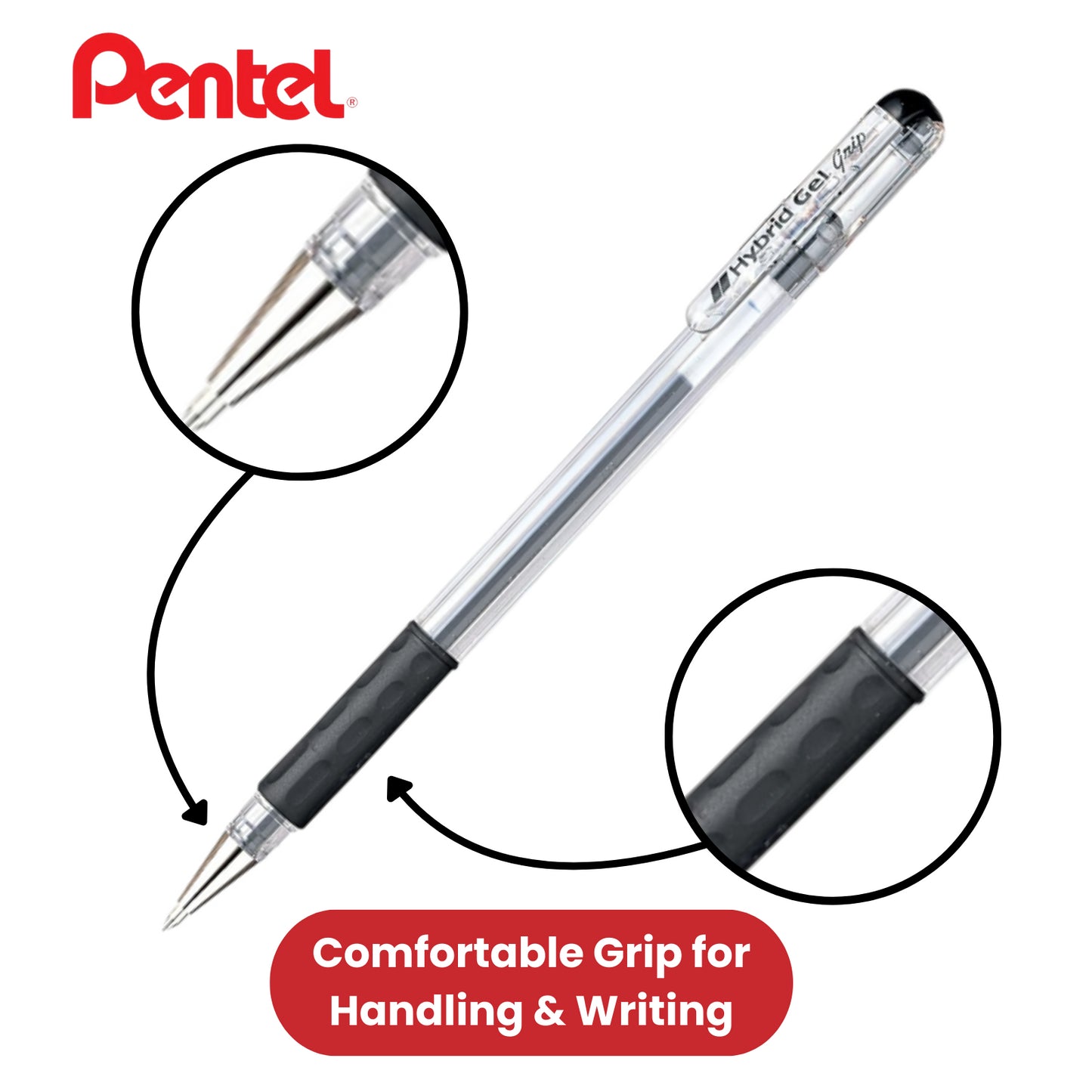PENTEL HYBRID GELGRIP RBL BLACK K116E-A - Pack of 12 - 1 to 5 Packs