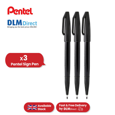 Pentel Sign pen Fibretip Black Pack of 3