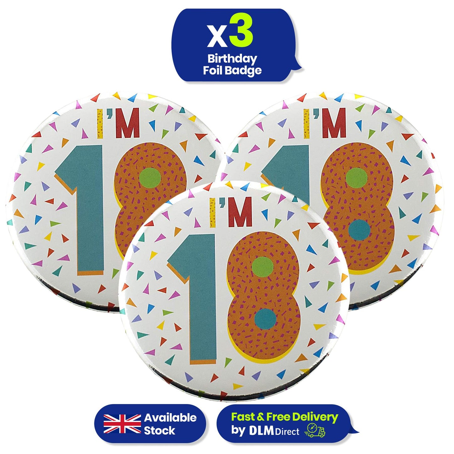 Silver 18th Birthday Badge 8.5cm Age Badge for Party Outfit and Celebrations