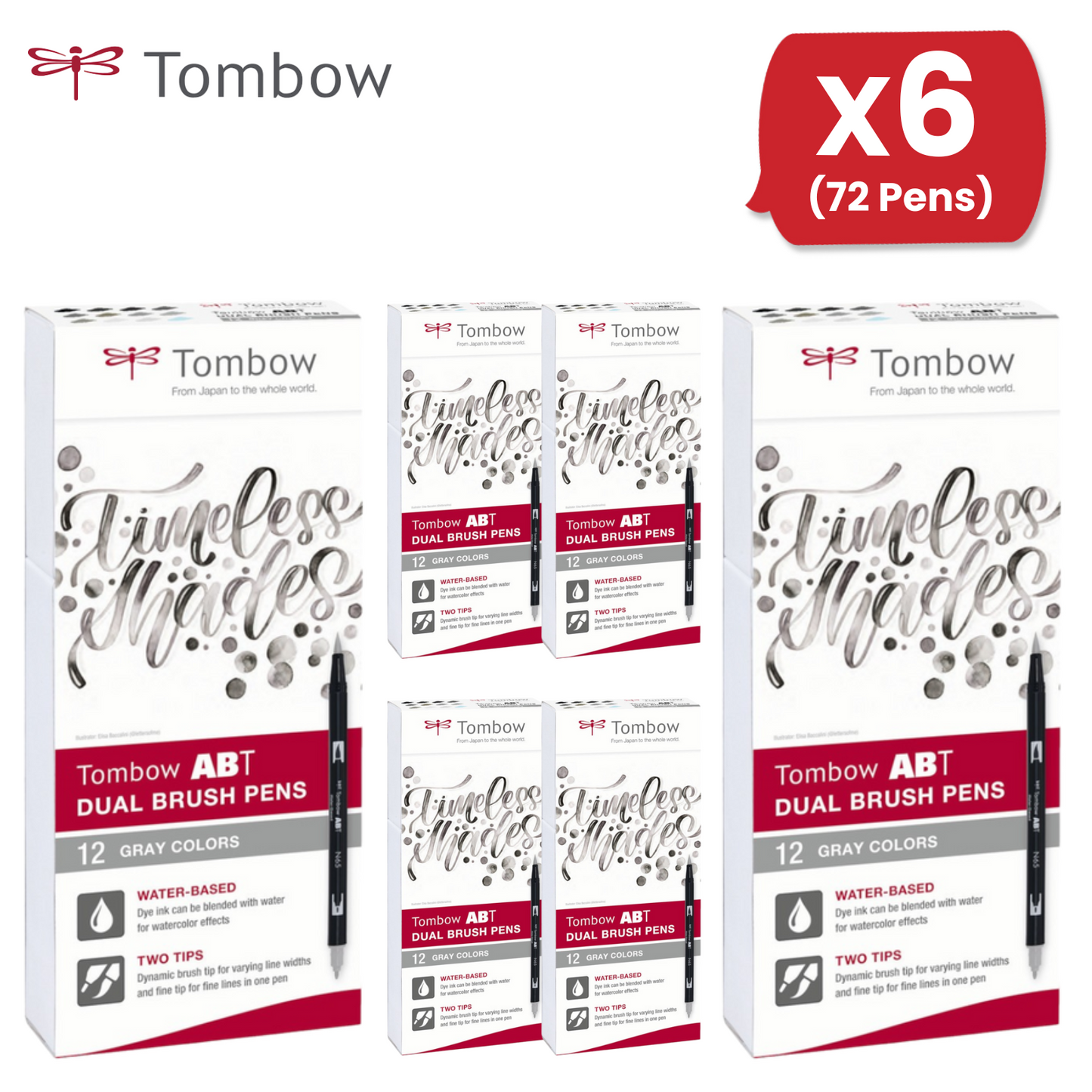 Tombow ABT Dual Brush Pen 2 tips Grey Tones Pack of 12 - 1 to 36 Packs