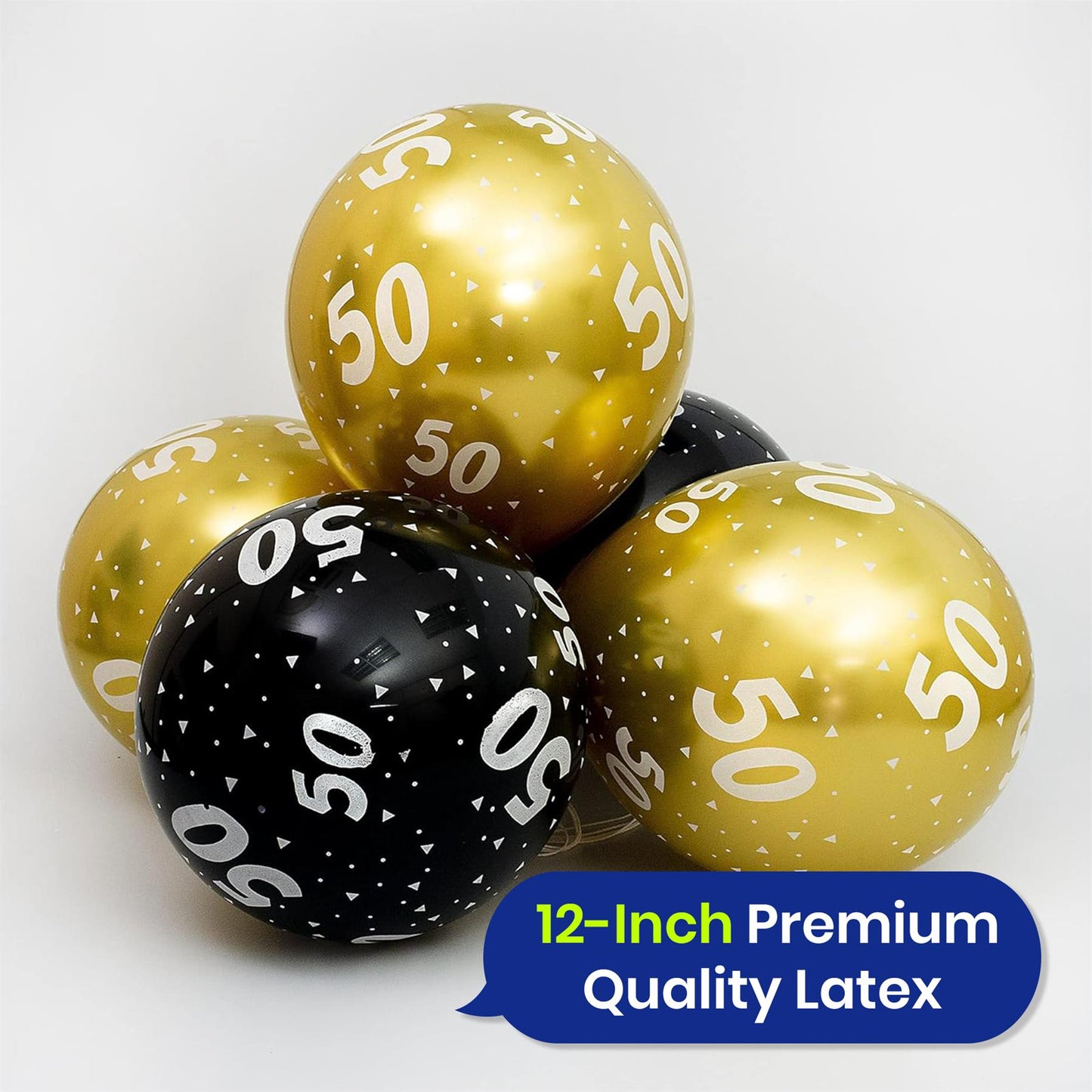 Age 50 Black and Gold Latex Balloons Milestone Birthday, 12 Inch Pack of 6