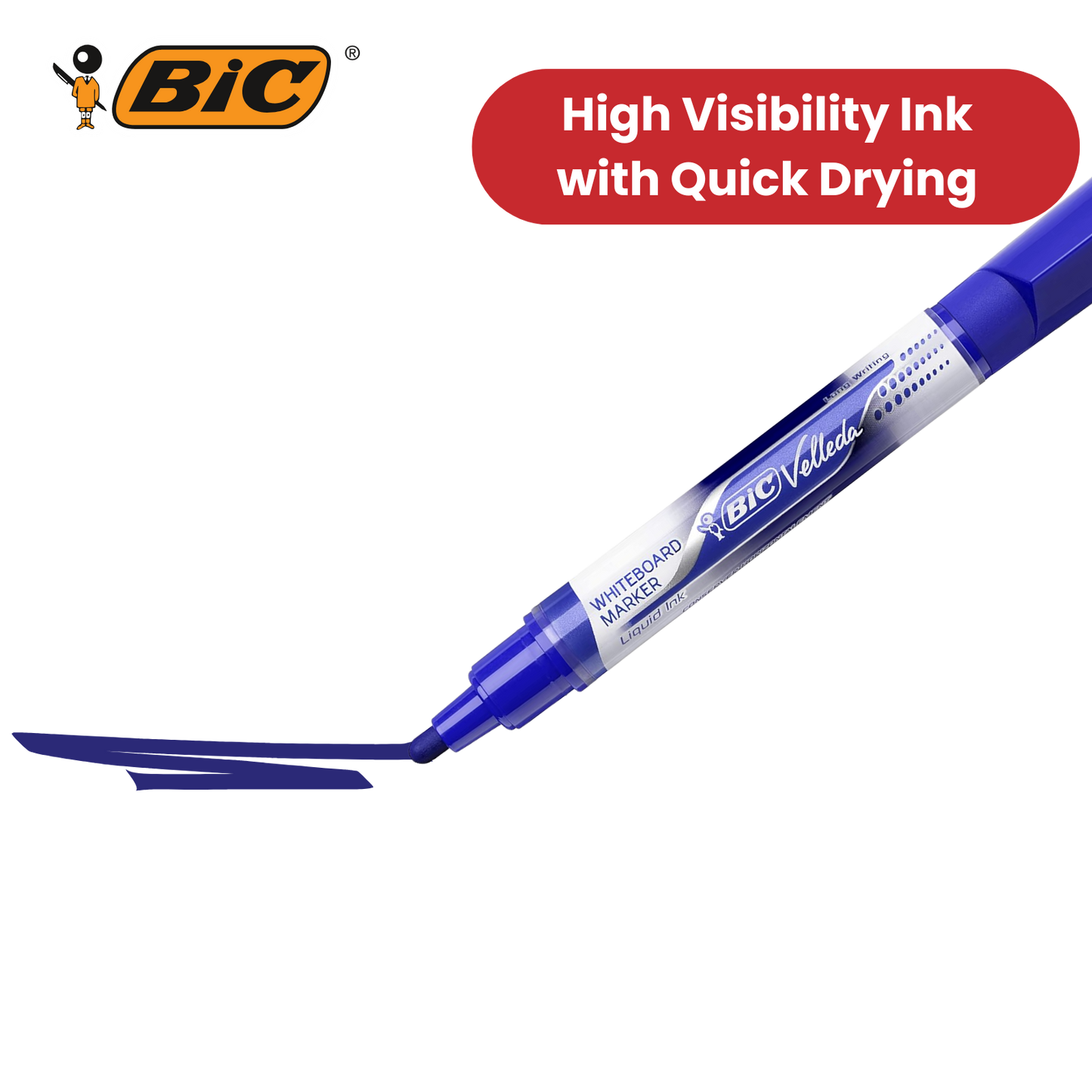 BIC Velleda Liquid Ink Dry Wipe Markers - Blue Ink, Smooth Writing, Pack of 12