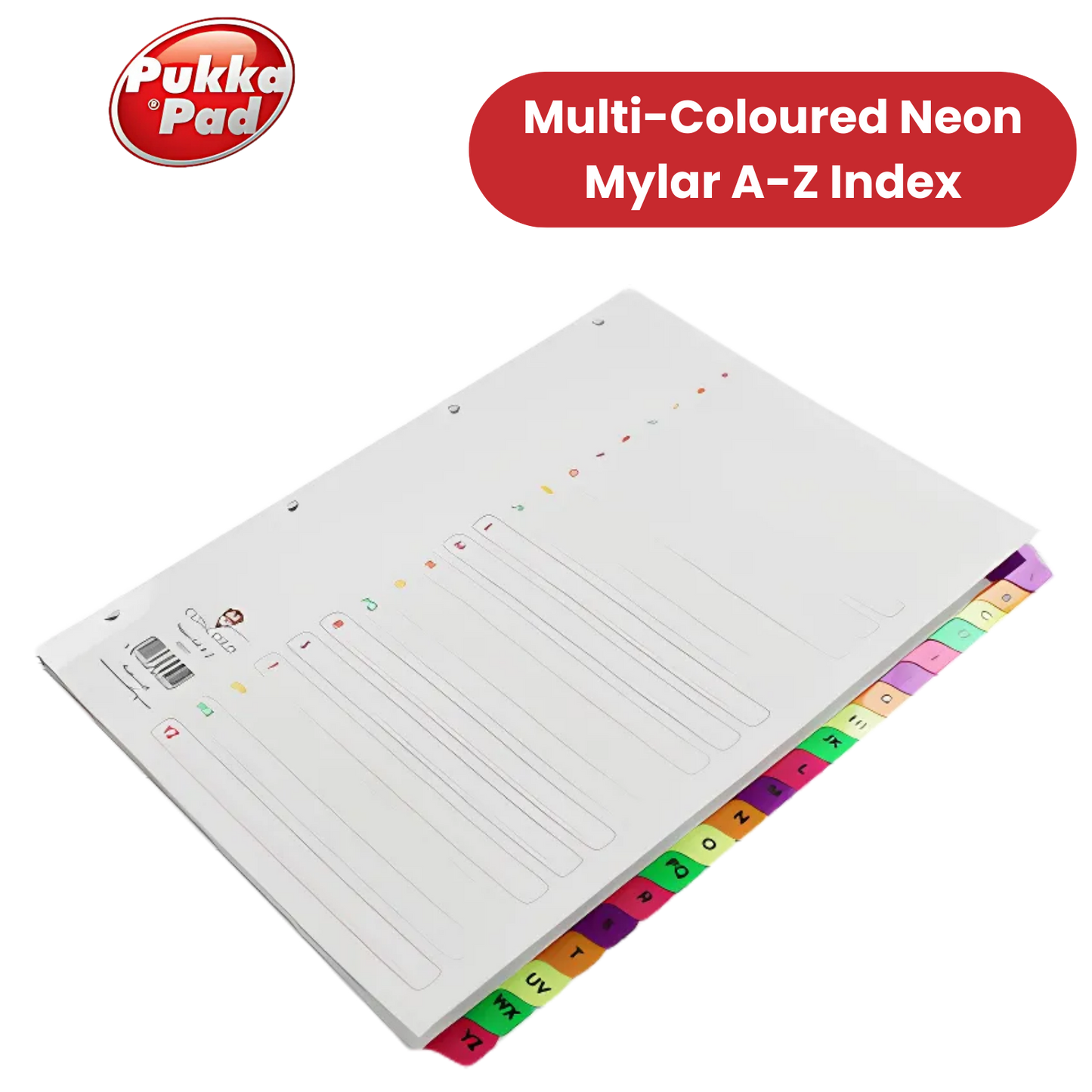Pukka Multi-Coloured Neon Mylar A-Z Index - 1 to 5 Packs