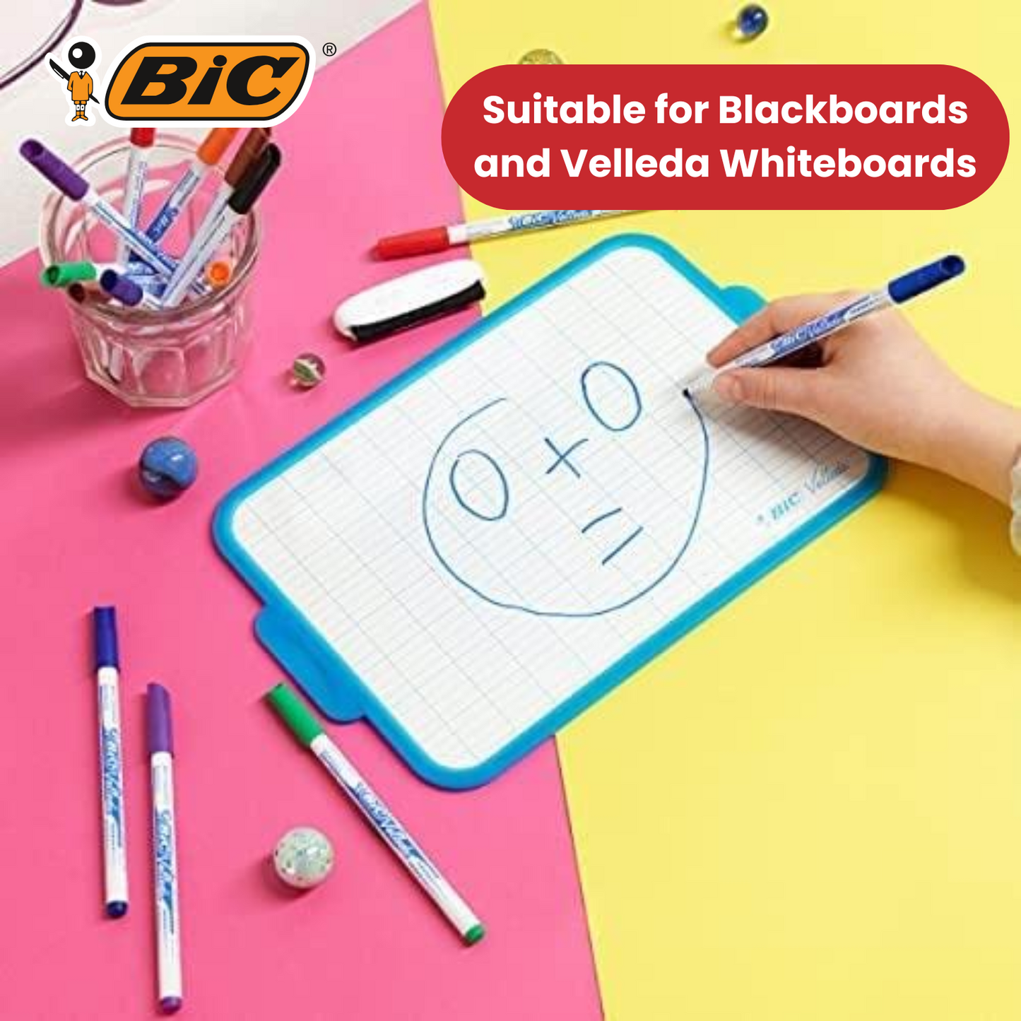 BIC Velleda 1721 Whiteboard Markers – 4+1 Pack, Assorted Colours, Smooth Writing