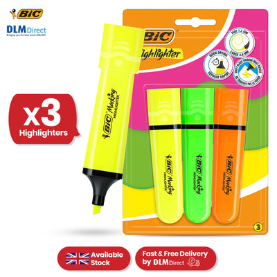 Bic Highlighter Flat - Assorted Neon - Blister pack of 3