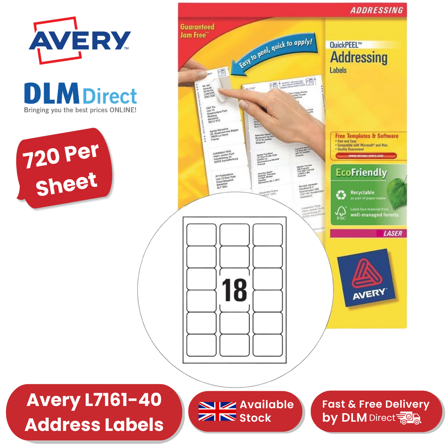 Avery L7161-40 Address Labels,720 Per Sheet, 63.5 x 46.6 mm, Permanent - 1 to 5