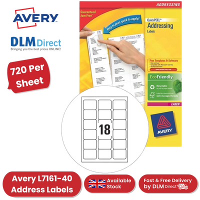 Avery L7161-40 Address Labels,720 Per Sheet, 63.5 x 46.6 mm, Permanent - 1 to 5