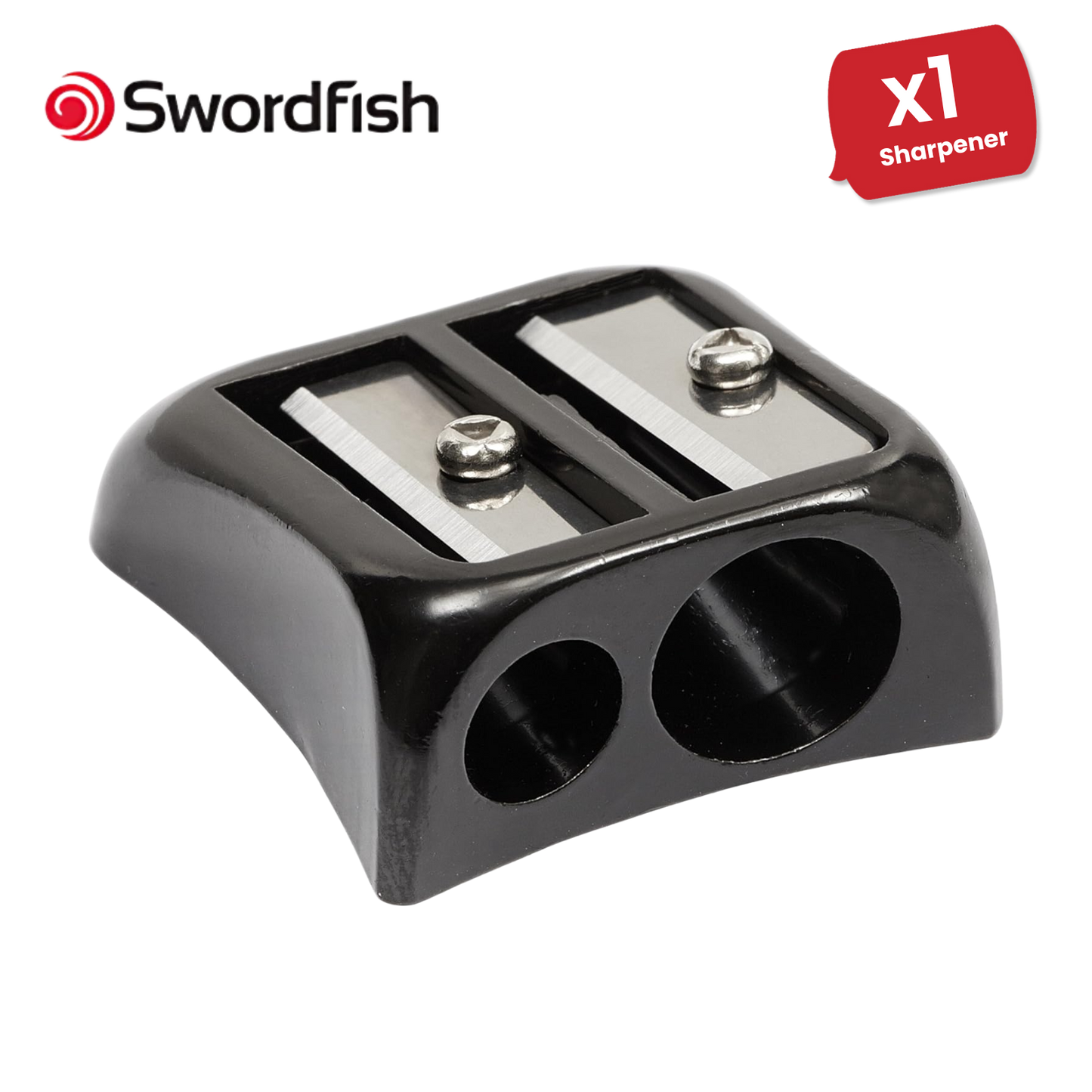 Swordfish Blinc Blinc Double-Hole Zinc Pencil Sharpener, Smooth & Stylish Black