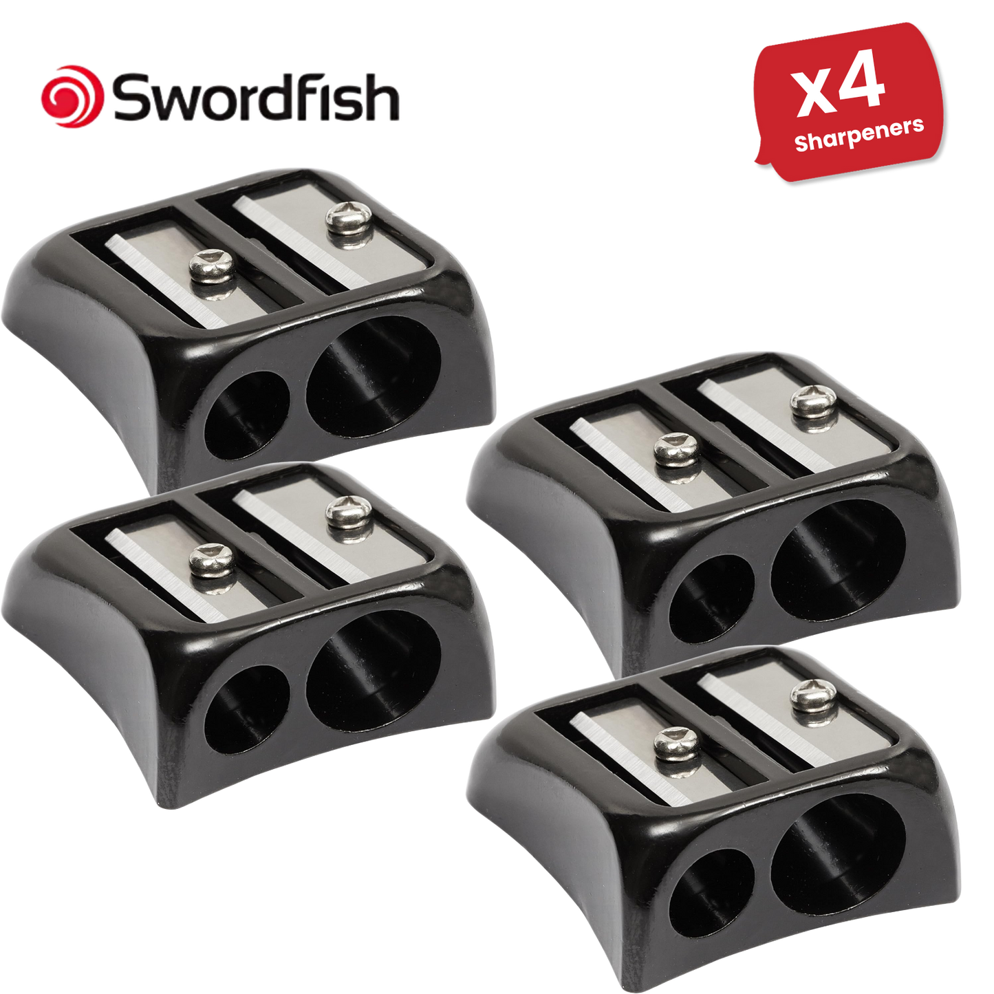 Swordfish Blinc Blinc Double-Hole Zinc Pencil Sharpener, Smooth & Stylish Black